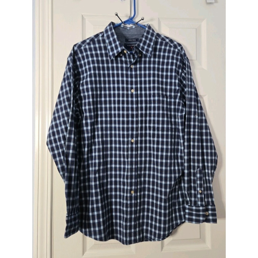 Saddlebred Mens L Plaid Stretch Poplin Button Down Long Sleeve Casual Shirt
